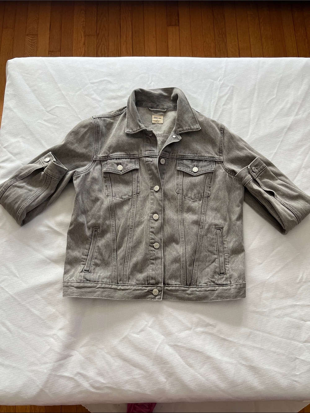 Relaxed Gray Denim Jean Jacket with Button Front